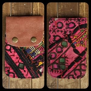 🪬🍄 Free People Boho Embroidered Repurposed vtg banjara hippie Wallet card case
